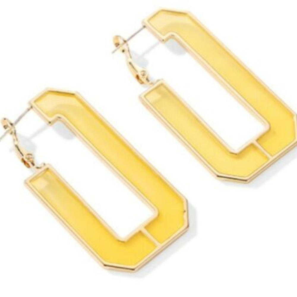 Acrylie Hoop Rectangle Octagon Earrings - Yellow